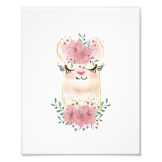 Watercolor Lama met Bloemen Foto Afdruk (Voorkant)