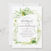 Watercolor Landelijk Groene Bat Mitzvah Kaart (Voorkant)