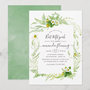 Watercolor Landelijk Groene Bat Mitzvah Kaart