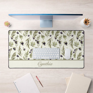 Watercolor Landelijk Olijfpatroon Monogram Naam Bureaumat