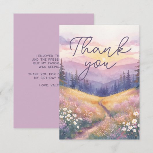 Watercolor Landscape Sunrise Nature Purple Tones Bedankkaart (Voorkant / Achterkant)