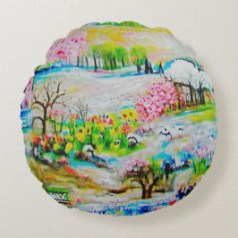 Watercolor Landschap 2 Rond Kussen