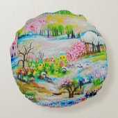 Watercolor Landschap 2 Rond Kussen (Achterkant)