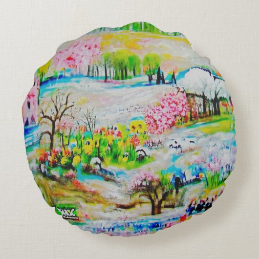 Watercolor Landschap 2 Rond Kussen (Achterkant)