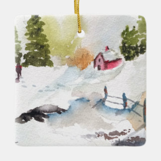 Watercolor Landschap Kerst Ornament