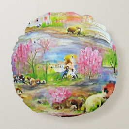 Watercolor Landschap Rond Kussen