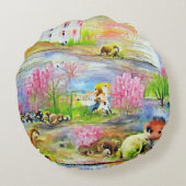 Watercolor Landschap  Rond Kussen (Achterkant)