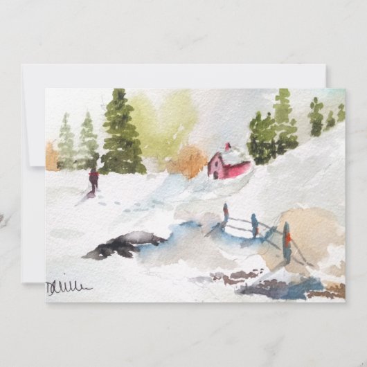 Watercolor Landschapschilderij Kerstmis Kaart (Voorkant)