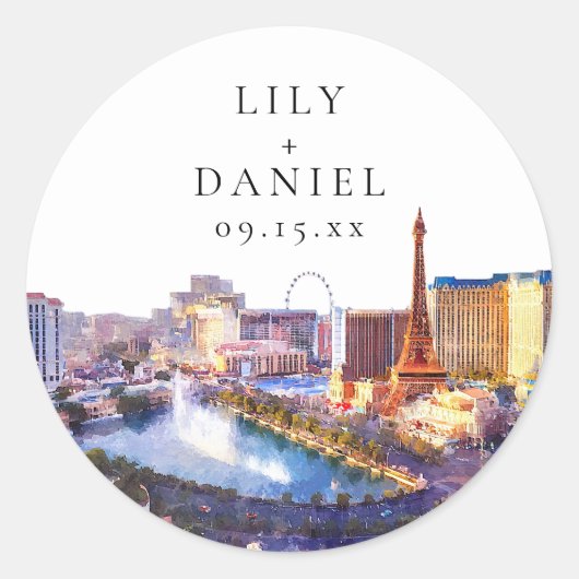 Watercolor Las Vegas Destination Wedding Ronde Sticker (Voorkant)
