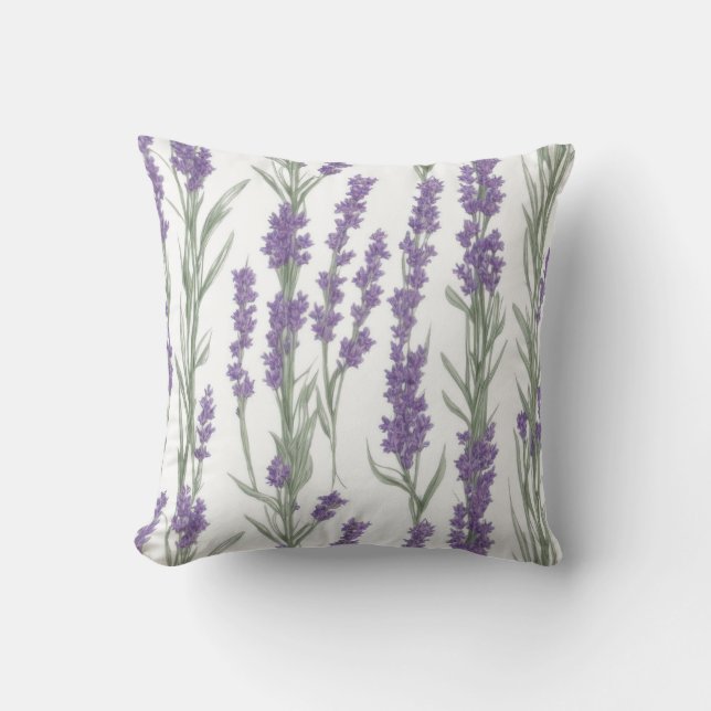 Watercolor Lavendel Bloemen Kussen (Voorkant)