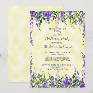 Watercolor Lavendel Gele Verjaardagsfeest Uitnodig Kaart