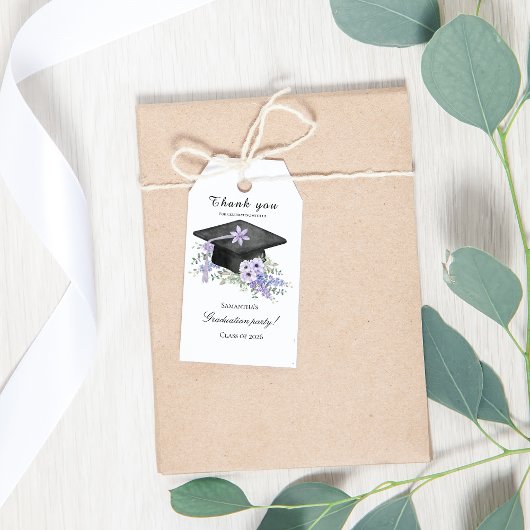 Watercolor Lavendel Paarse Bloemengraaduation Cadeaulabel