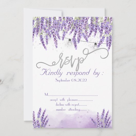 Watercolor lavendel slingerlichten uitnodiging (Voorkant)