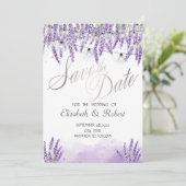 Watercolor Lavendel Slingerlichtjes Save The Date (Staand voorkant)