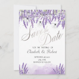 Watercolor Lavendel Slingerlichtjes Save The Date