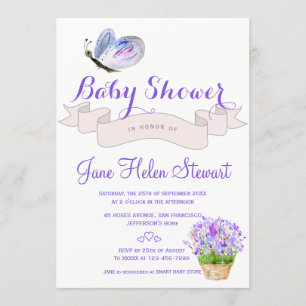 Watercolor lavendel vlinder rustieke baby shower kaart
