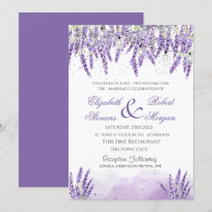 Watercolor lavendelbloemen snoer lichten bruiloft kaart