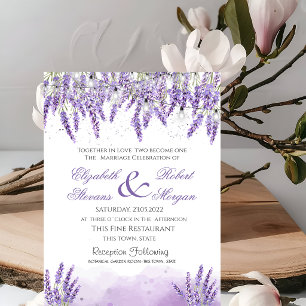 Watercolor lavendelbloemen snoer lichten bruiloft kaart