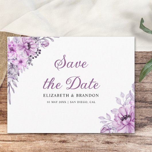 Watercolor Lavender and Violet Floral Wedding  Briefkaart