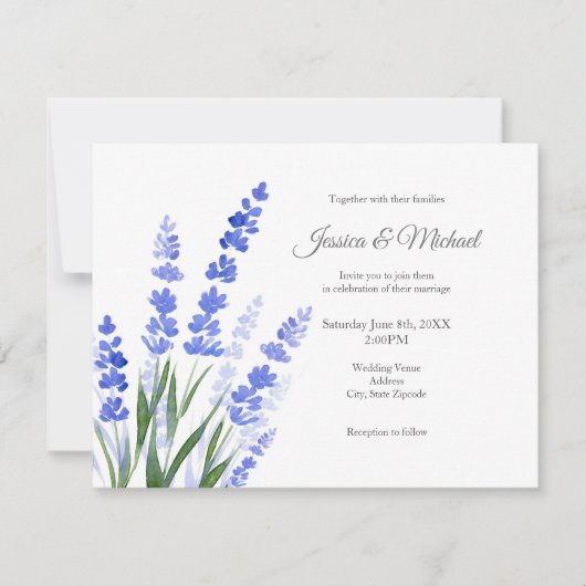 Watercolor Lavender Boeket Uitnodiging (Voorkant)