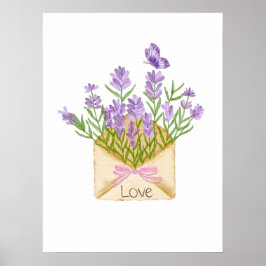 Watercolor Lavender Bouquet in Envelope Poster