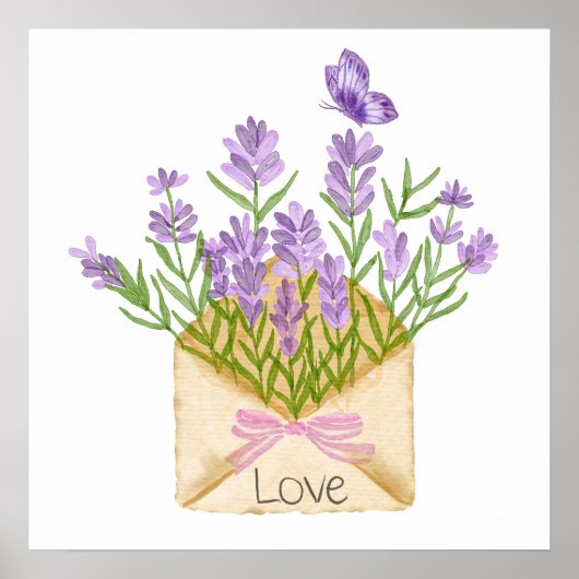 Watercolor Lavender Bouquet in Envelope Poster (Voorkant)
