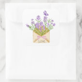 Watercolor Lavender Bouquet in Envelope Vierkante Sticker (Tas)