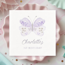 Watercolor Lavender Butterfly 1st Birthday Party Servet