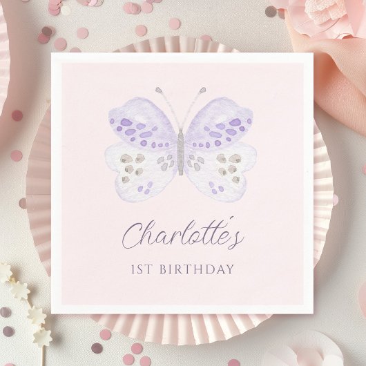 Watercolor Lavender Butterfly 1st Birthday Party  Servet