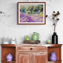 Watercolor Lavender Field Painting Foto Afdruk