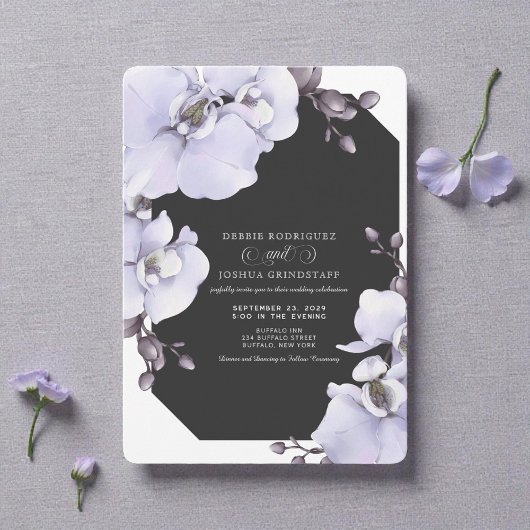 Watercolor Lavender Orchids Wedding Invitation Kaart