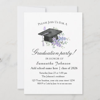 Watercolor Lavender Purple Floral Graduation Kaart