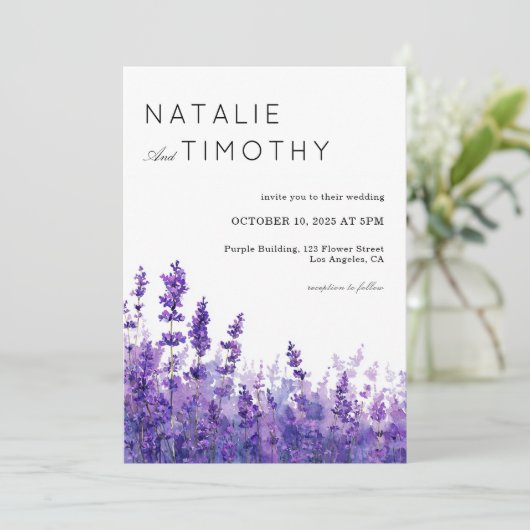 Watercolor Lavender Rustic Boho Botanical Wedding Kaart (Staand voorkant)