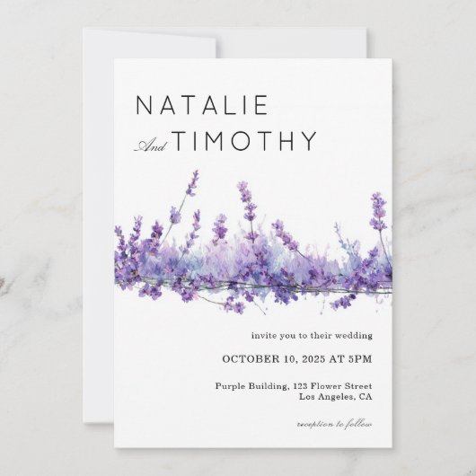 Watercolor Lavender Rustic Boho Botanical Wedding  Kaart (Voorkant)