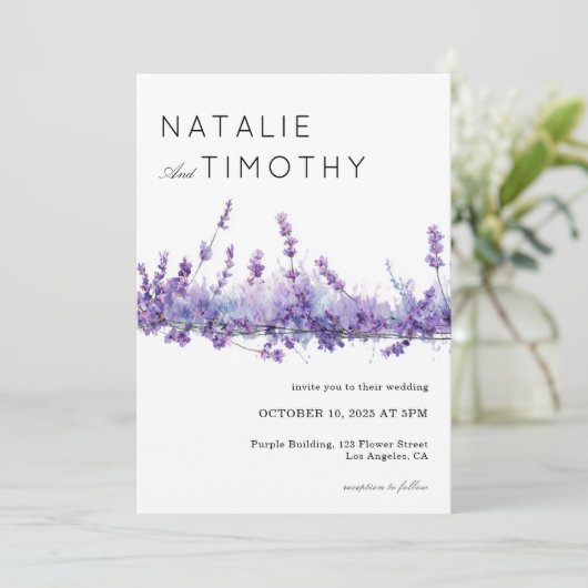 Watercolor Lavender Rustic Boho Botanical Wedding  Kaart (Staand voorkant)