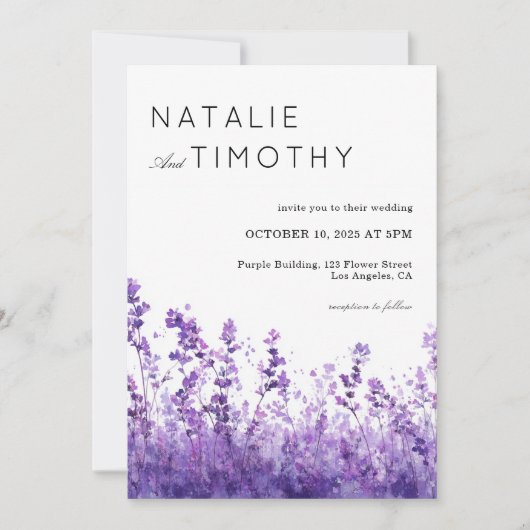 Watercolor Lavender Rustic Boho Botanical Wedding Kaart (Voorkant)
