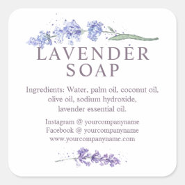 Watercolor Lavender Zeep Bloem Vierkante Sticker