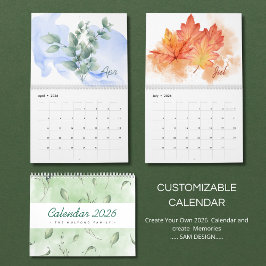 Watercolor Leaves 2026 Calendar | Botanical Nature Kalender