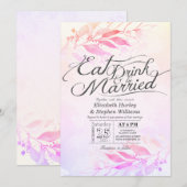Watercolor Leaves EAT Drink & Be Married Trouwdag  Kaart (Voorkant / Achterkant)