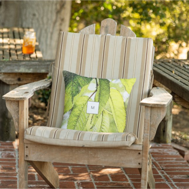 Watercolor leaves pattern monogrammed outdoor buitenkussen (Stoel)