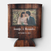 Watercolor leaves rustic wood photo wedding blikjeskoeler (Voorkant)