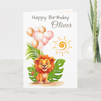 Watercolor Leeuw Kinderverjaardagskaart met Naam Kaart