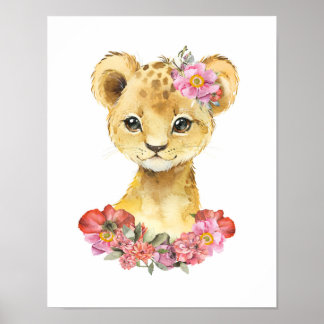 Watercolor Leeuw, Safari Kinderkamer Decoratie, Ki Poster