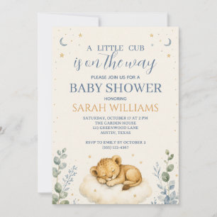 Watercolor Leeuwenwelp Jongens Baby Shower Uitnodi Kaart