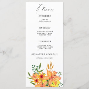 Watercolor lelies elegante bloemige minimalistisch menu