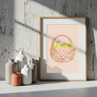 Watercolor Lemon Basket Kitchen Poster