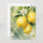 Watercolor Lemon Branch Botanical Summer Briefkaart (Voorkant / Achterkant)