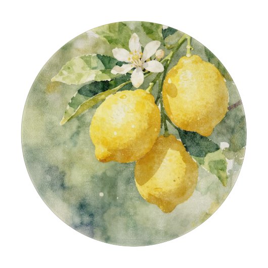 Watercolor Lemon Branch Botanical Summer Snijplank (Voorkant)