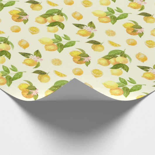 Watercolor Lemon Branches with Blossoms Pattern Cadeaupapier (Hoek)