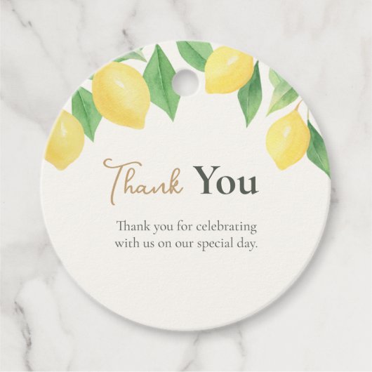 Watercolor Lemon Citrus Green Thank You Wedding Bedankjes Labels (Voorkant)